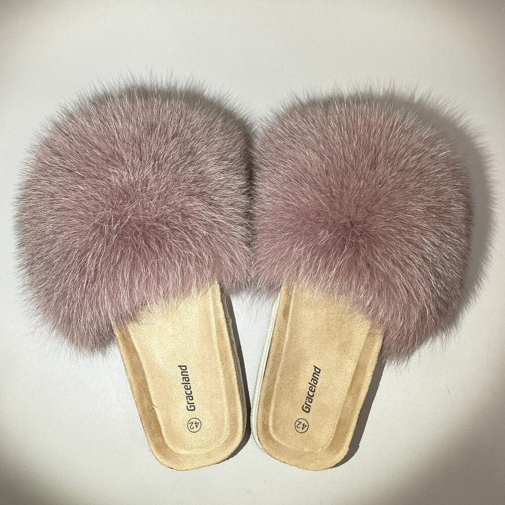 Real Pink Fox Fur Slippers